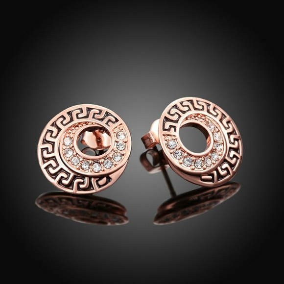 18K Rose Gold Plated Medallion Stud Earring - Picture 4 of 7